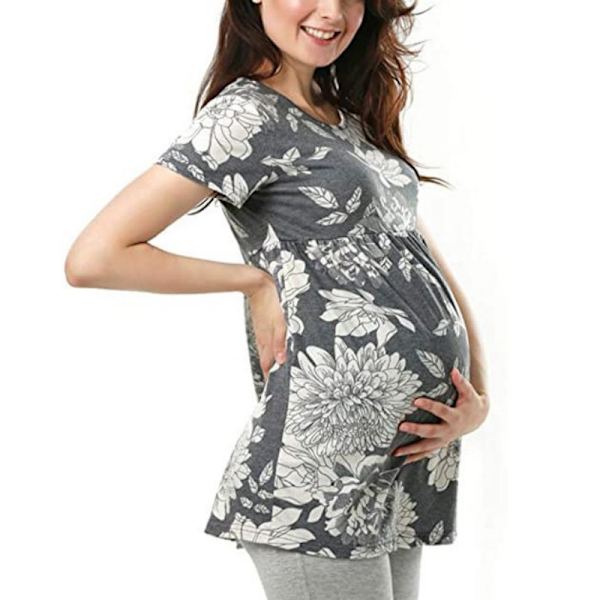 Rundhalsad randig kortärmad gravid T-shirt grey yes