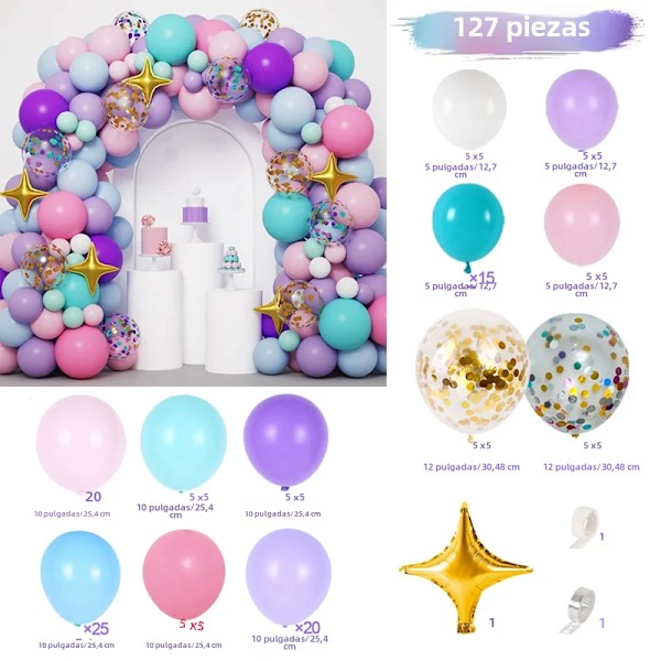 Enhörning Färgad Ballong Krans Båge Set, Regnbåge Bröllop Födelsedagsfest Dekoration, Baby Shower Latex Ballong 1 No,