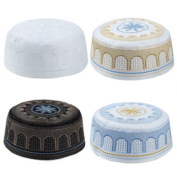 Islamisk broderad arabisk muslimsk huvudduk, bönehatt, muslimsk hatt yellow No,