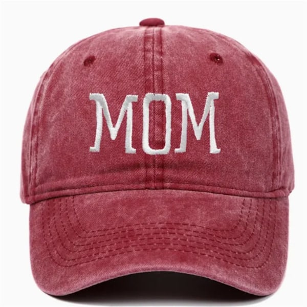 Broderade basebollkepsar för män och kvinnor, solskydd, justerbara, vintage stil, slitna Red Wine Mom No,