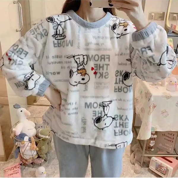 Minio Snoopy - Dam grov yllepyjamas, flickors vardagskläder, 2-delad presentset Snoopy 40-53 kilograms