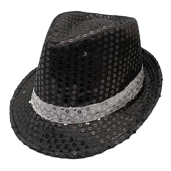 Barnens paljett jazzhatt, hållbar cosplay, mask, Panama hatt, glänsande, scen dansföreställning, semester Black and white No,
