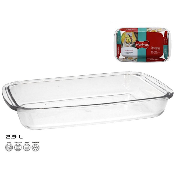 Glasplanbottnad panna och fontän, 1,9L-4,2L, lämplig för ugnar, kylskåp, mikrovågsugnar, diskmaskiner, mycket robust tjockt glas. WKL Company Tray 2.9L No,