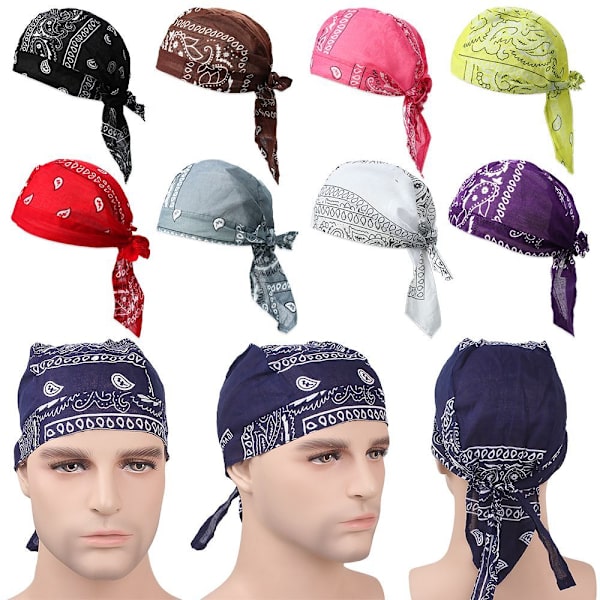 Piratbomullsmössor för män och kvinnor, justerbara muslimska huvuddukar, snabbtorkande, elastiska, utomhussporter, håravfallshattar Black and Red Combination No,