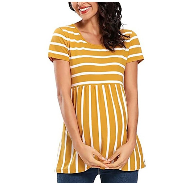 Rundhalsad randig kortärmad gravid T-shirt yellow XXL Company