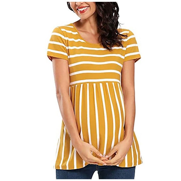 Rundhalsad randig kortärmad gravid T-shirt yellow yes