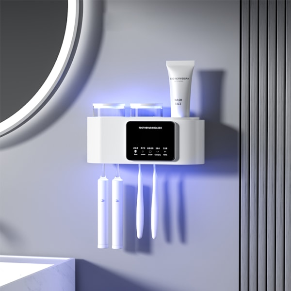 Smart tandborste sterilisator, väggmonterad UV tandborste sterilisator hållare, UV tandborste hållare, badrum tandborste white No,