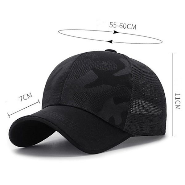 Justerbar solhatt, kamouflage baseballkeps, andningsbar, sommar black No,