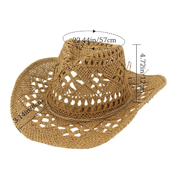 Western cowboyhatt med solskydd, andningsbar handvävd jazzhatt, utomhus bred vingad halmhatt, sommar Khaki No,