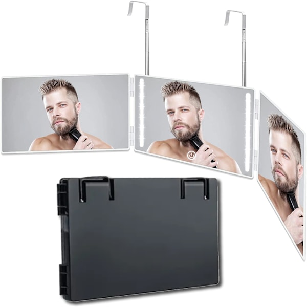 Automatisk hårklippningsspegel med tre speglar, 360 grader, LED-belysning, tre-i-ett, laddningsbar, justerbar höjd Not shiny black No,