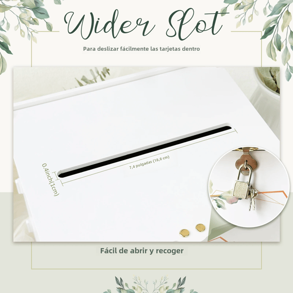 Vit bröllopskortlåda med lås, PVC-presentkortlåda för bröllopsfest, eukalyptus DIY-bröllopskortlåda milky white rice