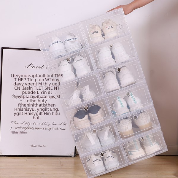 6-pack hopfällbara transparenta tjocka plastskoställningslådor 6 pieces 31x1.5 centimeters