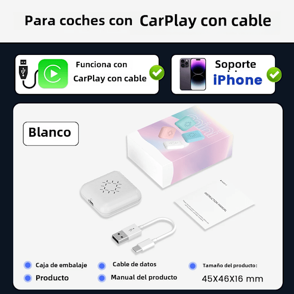 Carlinkit bärbar trådlös parkeringsadapter, mini smartbox, plug and play, WiFi, snabb automatisk anslutning, onlineuppdateringar Mini3 White No,