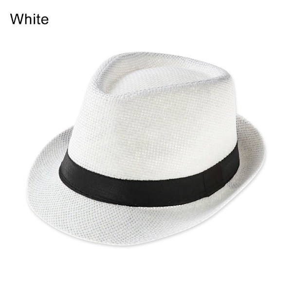 Avslappnad bredbrättad stråhatt i Panama, unisex solhatt, trendig denim Fedora-hatt, strandgänghatt, sommar white No,