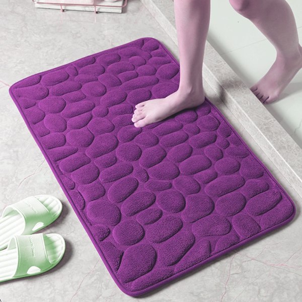Badrumsmatta med präglad sten, halkfri matta, absorberande dyna, tvättbar badkarsmatta, duschmatta, badrumsdekoration Purple; No,