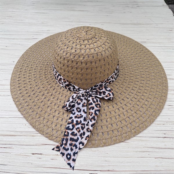 Kvinnors bredbrättade hatt, hopfällbar strandhatt, UV-skydd, parasoll, fågel, band, kupol, stort taktyg, sommar Khaki No,