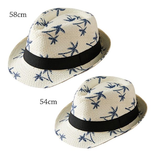 Barnstråhatt med kokosnötsmönster, andningsbar Panama bredbrättad hatt, resor UV-skydd, solhatt, sommar Beige 54 centimeters