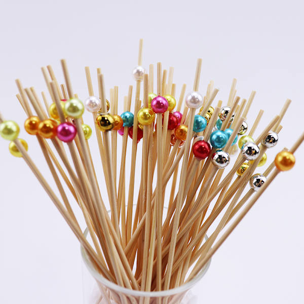Matbambupinnar, engångs vita pärlstänger för desserter, cocktails, buffé, papperscupcakes, tandpetare, 100 stycken Colorful No,