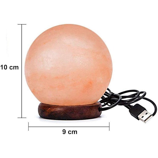 PlusHome högkvalitativ naturlig Himalaya saltlampa med USB och träbas sphere No,