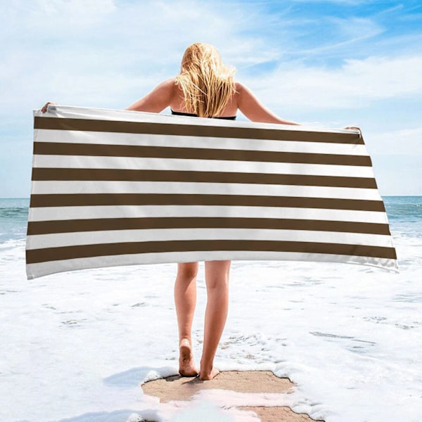 Stora randiga strandhanddukar för män och kvinnor, snabbtorkande ultrafina fiberbadlakan, mycket absorberande, mjuka, 75x155cm, 275gsm, 1 st Brown No,