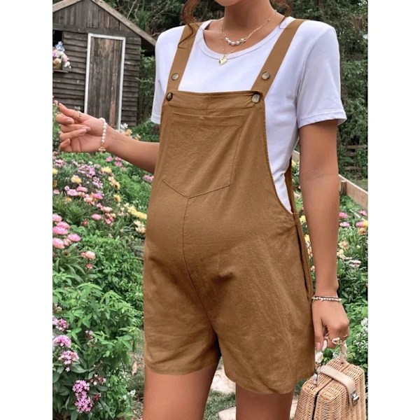 Kvinnors knälånga gravidkläder, sommarmode, enfärgad, gravidkläder, bomullskläder Apricot XL Company
