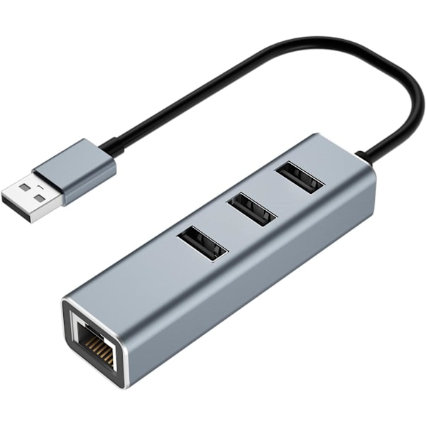 1 hubb aluminium USB multiport-adapter med 1 RJ45 LAN-port och 3 USB 2.0 dataportar (grå USB-A) 4 No, No,