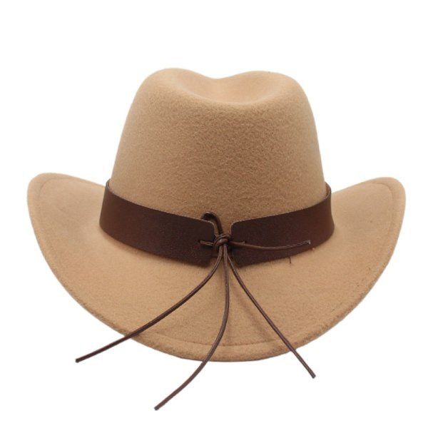 Barnfilt Western cowboyhatt, etnisk stil ko huvud accessoar, mjuk jazz Fedora hatt med ko rem, lockiga vingar, cowboyhatt 1 No,