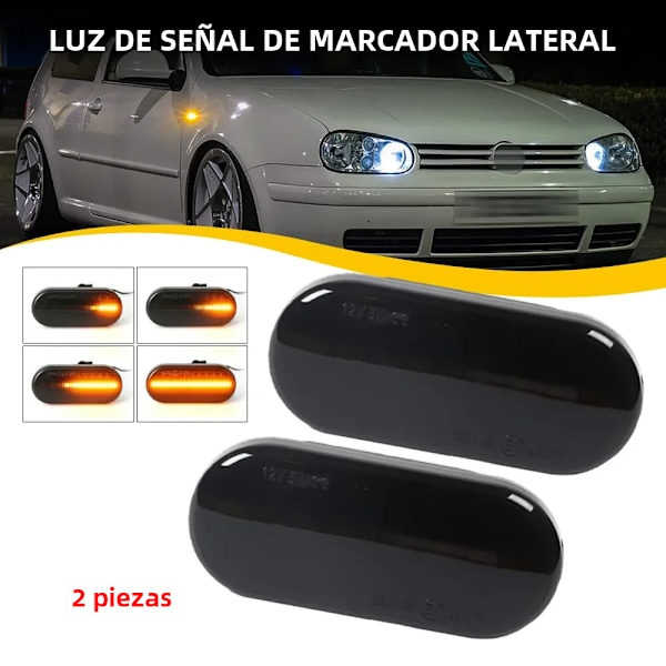 NLPEARL - Bil 2-delad uppsättning dynamiska LED-lampor, sidomarkeringar, passar Audi, Volkswagen, Volkswagen, Bora, Golf 3/4 Dynamic smoking black No,