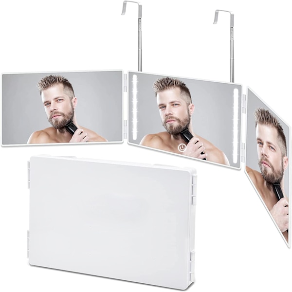 Automatisk hårklippningsspegel med tre speglar, 360 grader, LED-belysning, tre-i-ett, laddningsbar, justerbar höjd Not pale white No,