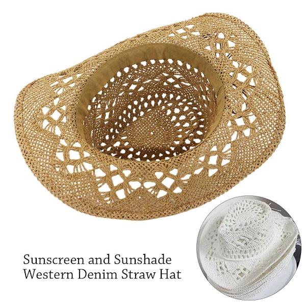 Western cowboyhatt med solskydd, andningsbar handvävd jazzhatt, utomhus bred vingad halmhatt, sommar Khaki No,