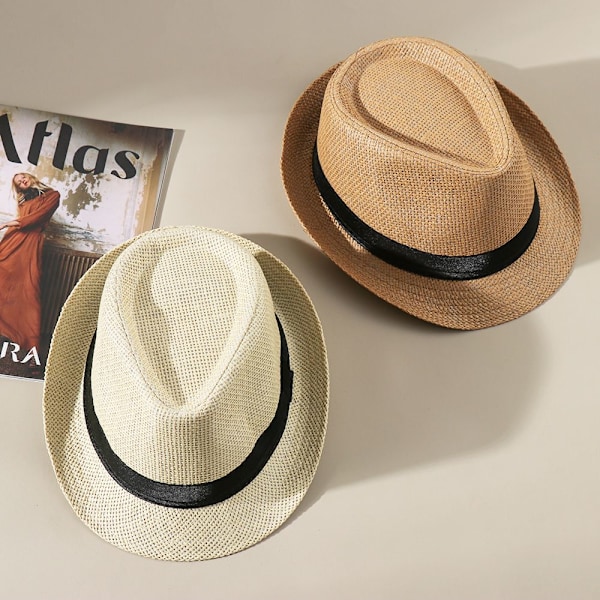 Avslappnad bredbrättad stråhatt i Panama, unisex solhatt, trendig denim Fedora-hatt, strandgänghatt, sommar white No,
