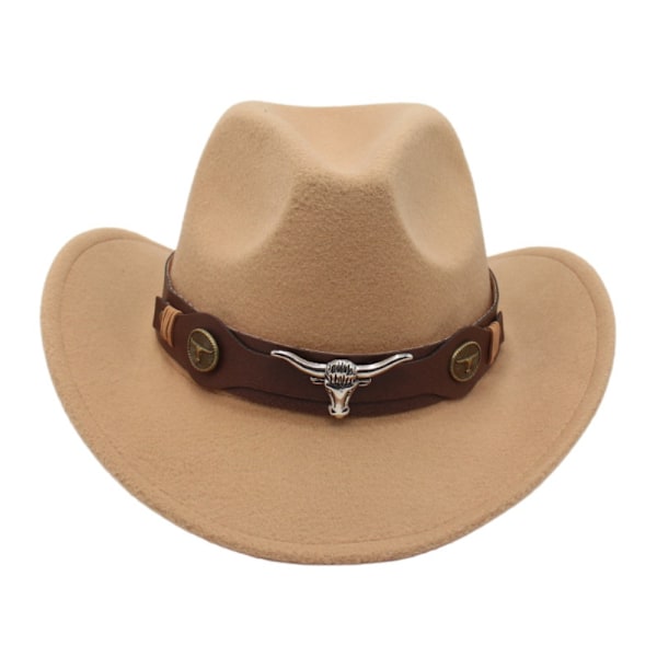 Barnfilt Western cowboyhatt, etnisk stil ko huvud accessoar, mjuk jazz Fedora hatt med ko rem, lockiga vingar, cowboyhatt 4 No,