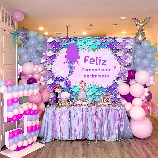 Foto sjöjungfru svans bakgrund, sjöjungfru fest affisch, glad fjäril, barnkalas dekoration, pojkar och flickor, babyshower Step back 5 No,
