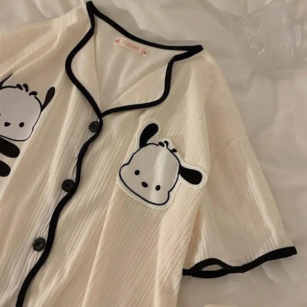 Sanrioed - Barnens 2-delade Kawaii Pyjamas Set, Mjuk Bomullströja, Byxor, Cartoon Heminredning, Kuromi Pochacco Anime, Charmig och Elegant Present D 2XL 67-75 kg