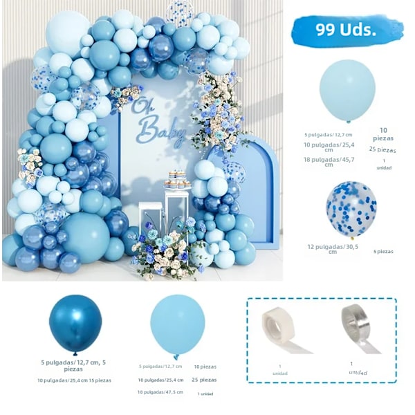 Blå ballongbåge bågsats, födelsedagsfestdekoration, barn- och vuxenbröllopsfesttillbehör, babyshower latexballonger Style 3 other