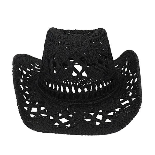 Western cowboyhatt med solskydd, andningsbar handvävd jazzhatt, utomhus bred ving halmhatt, sommar black No,