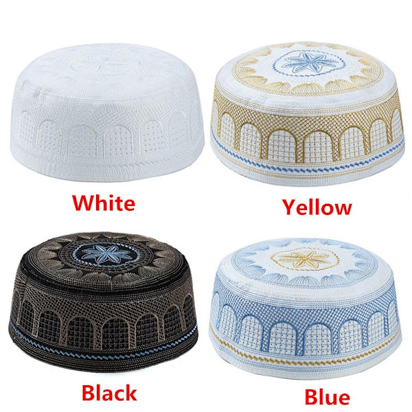 Islamisk broderad arabisk muslimsk huvudduk, bönehatt, muslimsk hatt yellow No,