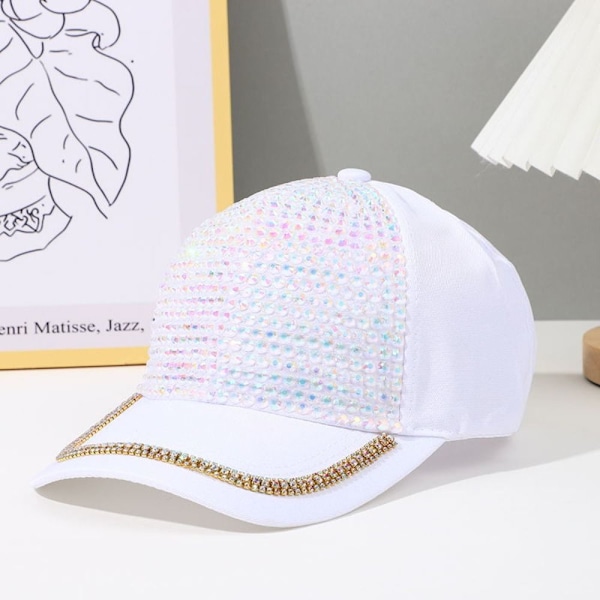 Justerbara strass baseballkepsar för kvinnor och flickor, lyxiga bomullsbaseballkepsar för utomhussporter, glitterkepsar white No,