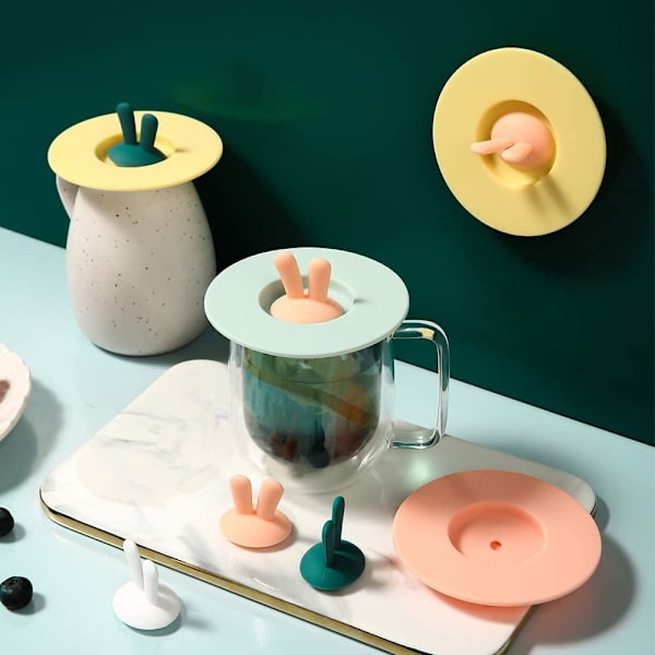 Silikonkopplock, kaninmugg dammskydd, värmebeständigt, återanvändbart kaffe- och tekopp tätningslock (3 set kaniner) - blå No, No,
