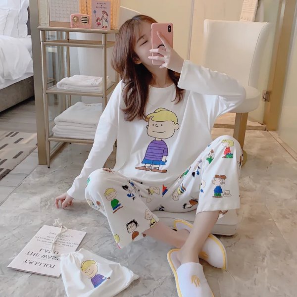 Minio Kawaii - Dam bomullspyjamas med tecknad Snoopy-väska, vår 1862 XXXL