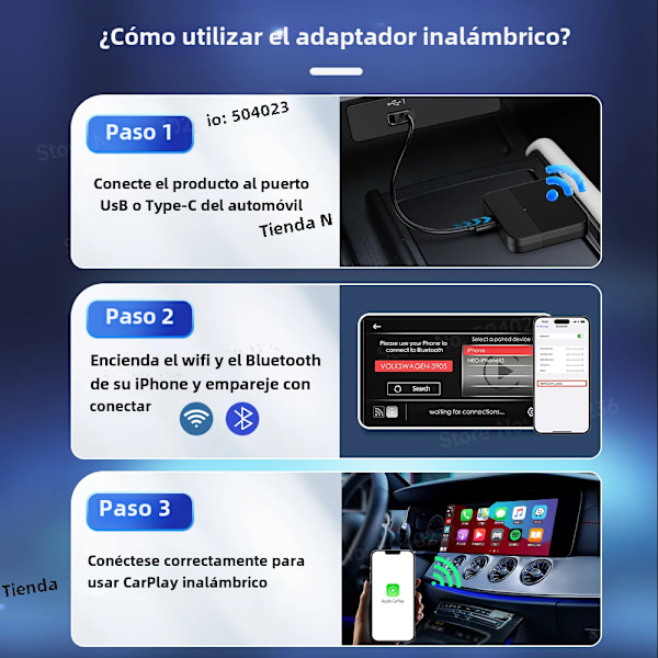 Carlinkit bärbar trådlös parkeringsadapter, mini smartbox, plug and play, WiFi, snabb automatisk anslutning, onlineuppdateringar Mini 3-3 No,