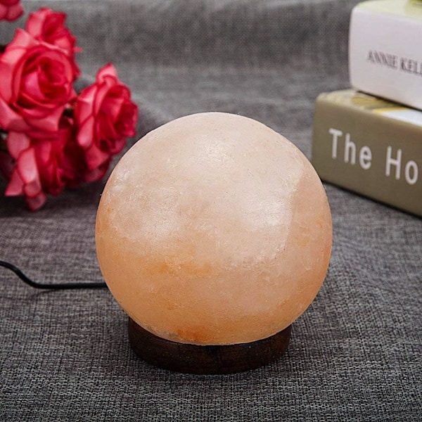 PlusHome högkvalitativ naturlig Himalaya saltlampa med USB och träbas sphere No,