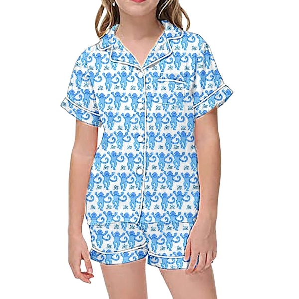 Barnens pyjamas set med kanintryck, kortärmad T-shirt och shorts, 2 pyjamas A - Green 2-3 years