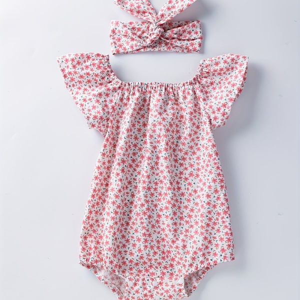 Nyfödd baby overall med blommigt tryck och pannbandsärmar, tillverkad av bomull för sommarkläder för både pojkar och flickor Watermelon Net 80