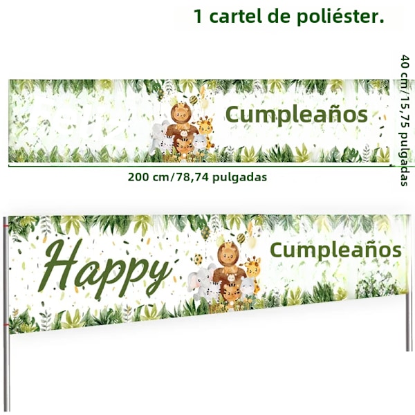 Barnens Djungel Djur Tema Banner, 1:a Födelsedagsfest Dekoration, Vilda Djur, Jakt, Djungel, Födelsedagsfest Tillbehör, Grön Skog, Babyshower H4006-17 type 200x40cm