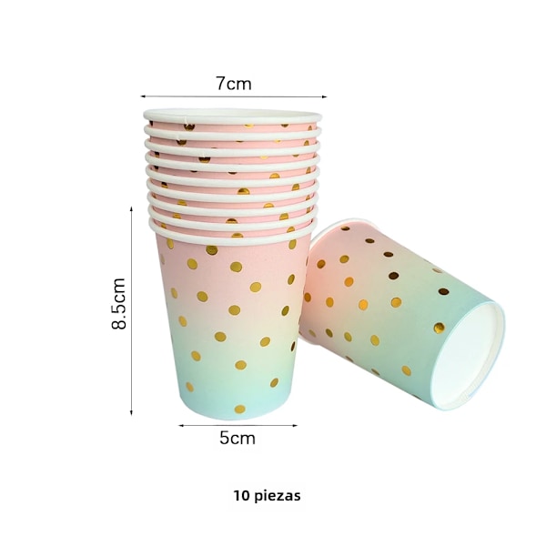 Att bära dina regnbågsfesttallrikar, koppar och gyllene stickade servetter är ett idealiskt val för mödrar 10 cups No,