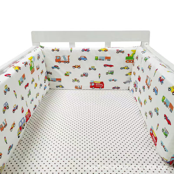 Nordic Star spjälsäng, tjock stötfångare, blixtlåsförsedd design, endelssäng, skyddspad för spjälsäng, 200x30 cm kudde 28 vehicles No,