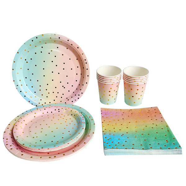 Att bära dina regnbågsfesttallrikar, koppar och gyllene stickade servetter är ett idealiskt val för mödrar Tablecloth 1 No,