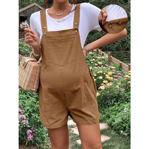Kvinnors knälånga gravidkläder, sommarmode, enfärgad, gravidkläder, bomullskläder Brown XL Company