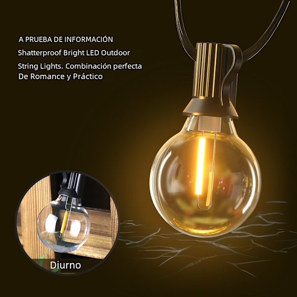 Utomhus LED-repbelysning G40 15M 50 st IP65 Plastglödlampa Balkongkrans Bröllop och julfestdekoration Fe-ljus 15M 50 bulbs No,